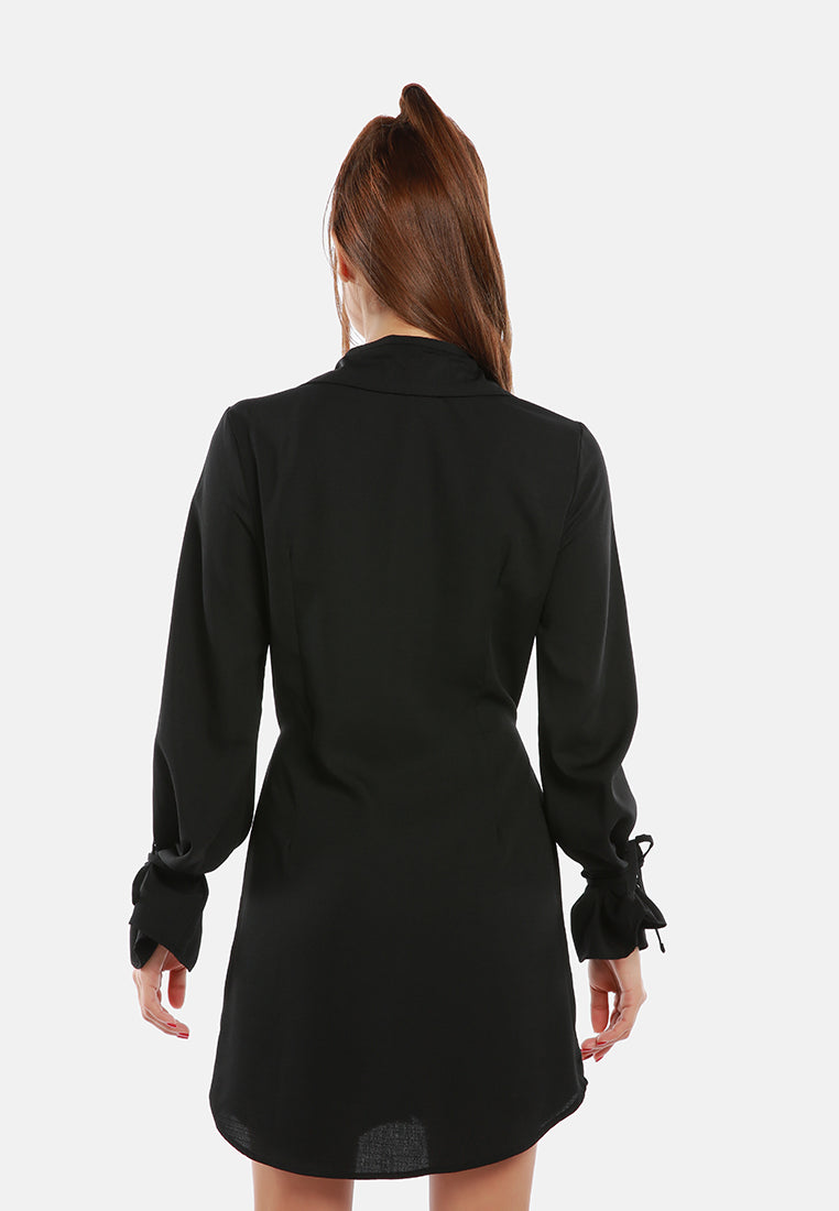 solid black cut out mini shirt dress#color_black