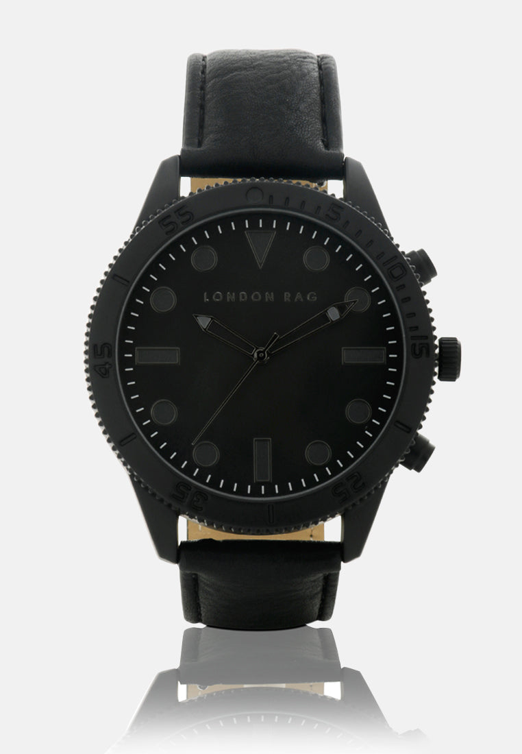 solid black men's analog watch set#color_black