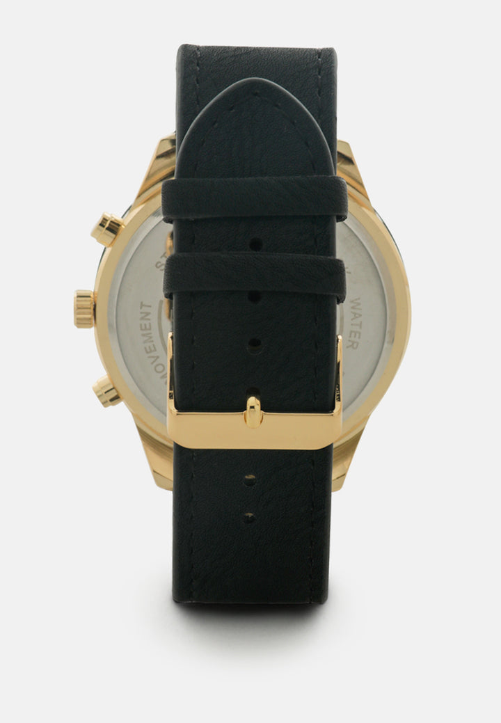 solid black men's analog watch set#color_black