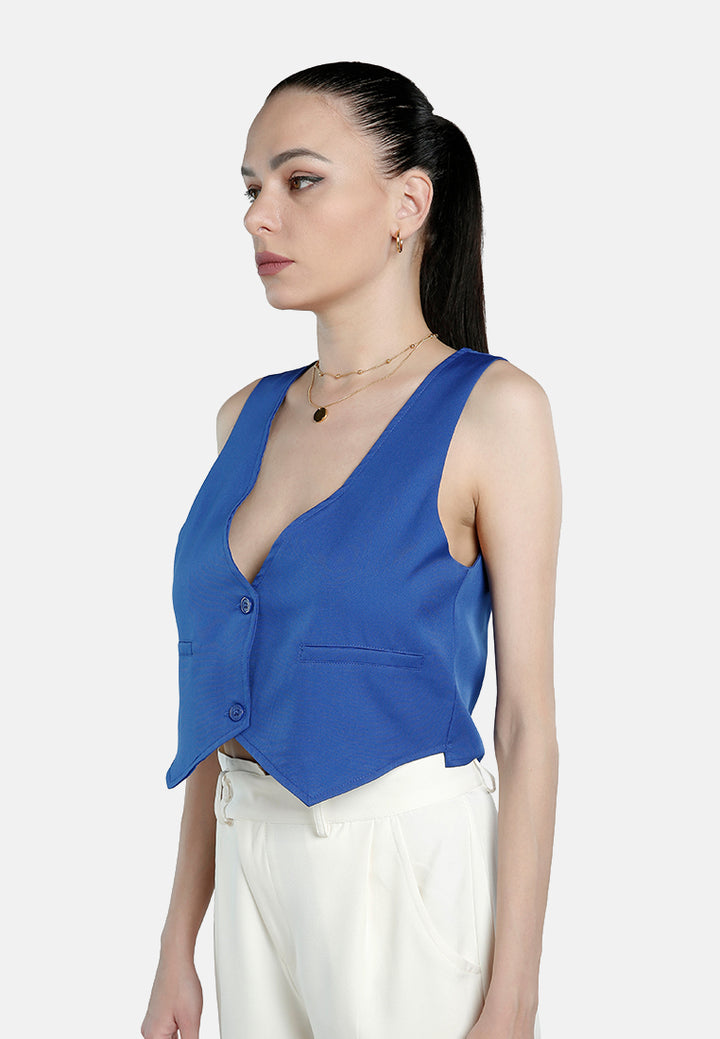 solid button down vest#color_blue