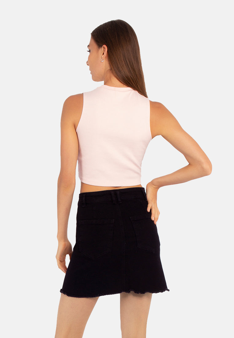 solid knitted crop top#color_pink
