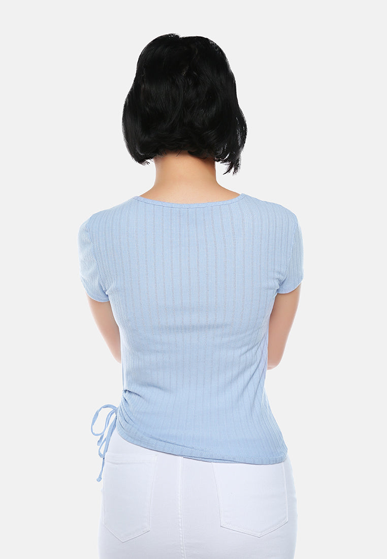 solid rib knit wrap top#color_aqua-blue