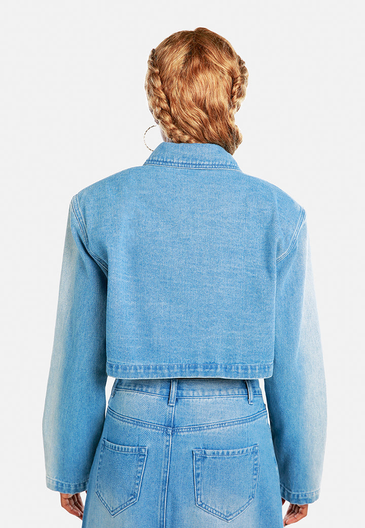 solid shoulder padded denim jacket by ruw#color_mid-blue