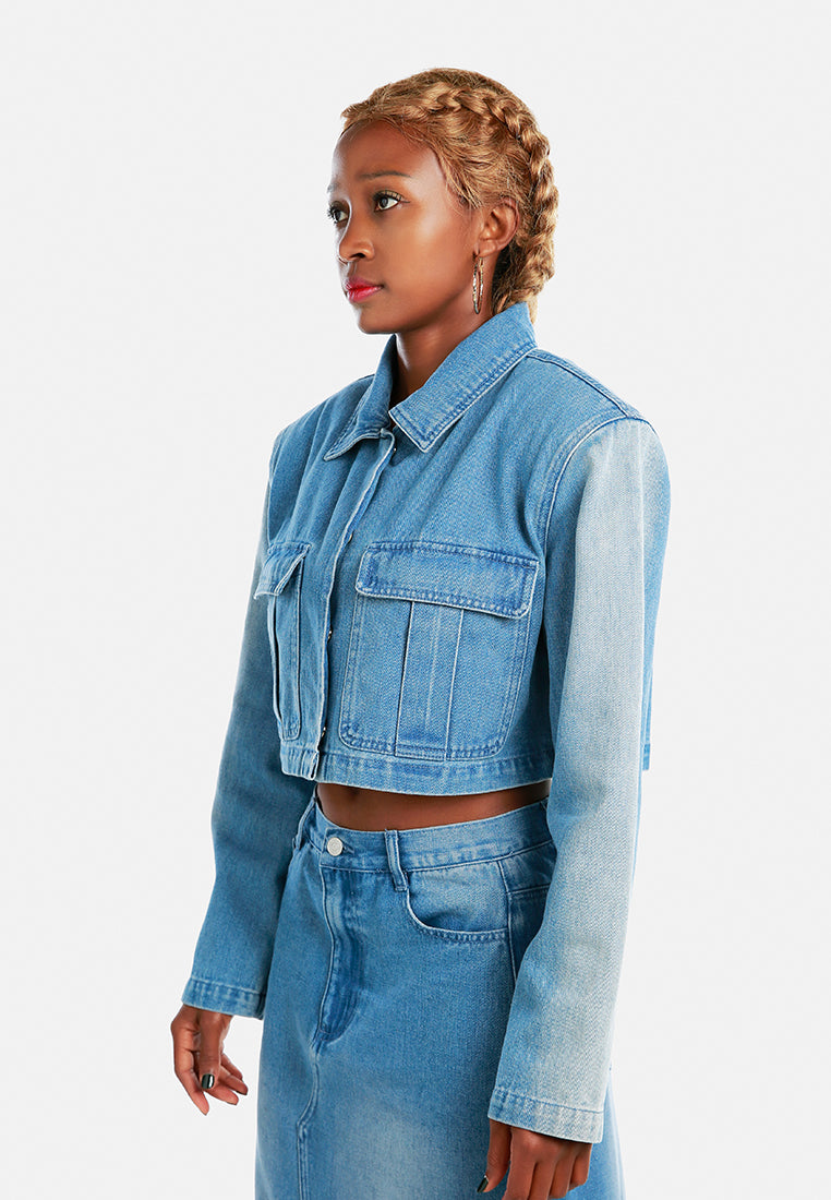 solid shoulder padded denim jacket by ruw#color_mid-blue