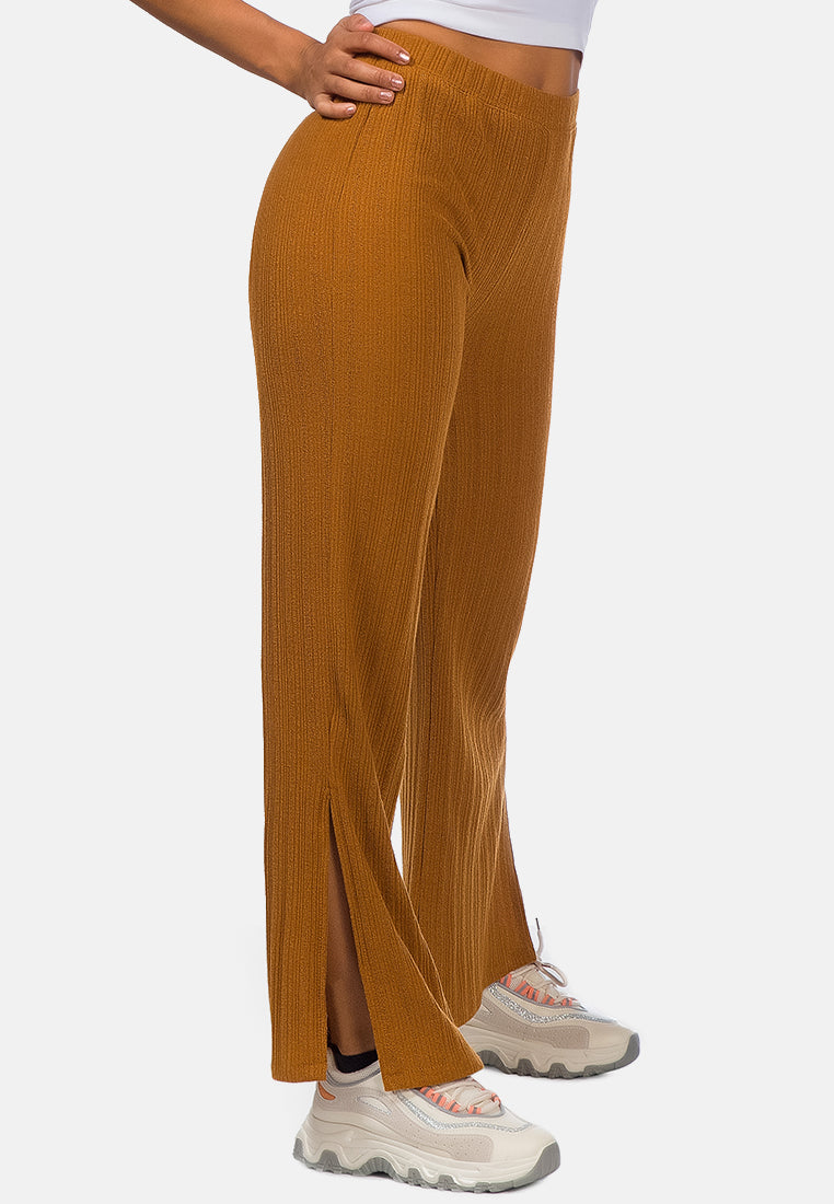 solid side slit trousers#color_brown