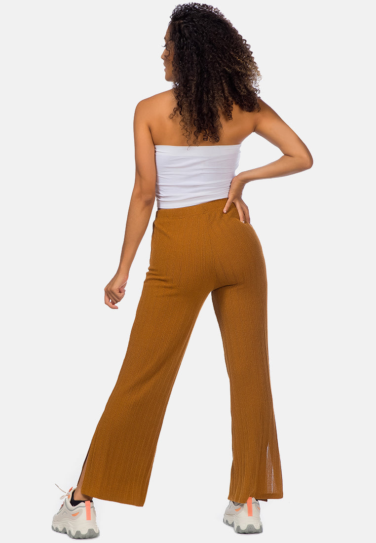 solid side slit trousers#color_brown
