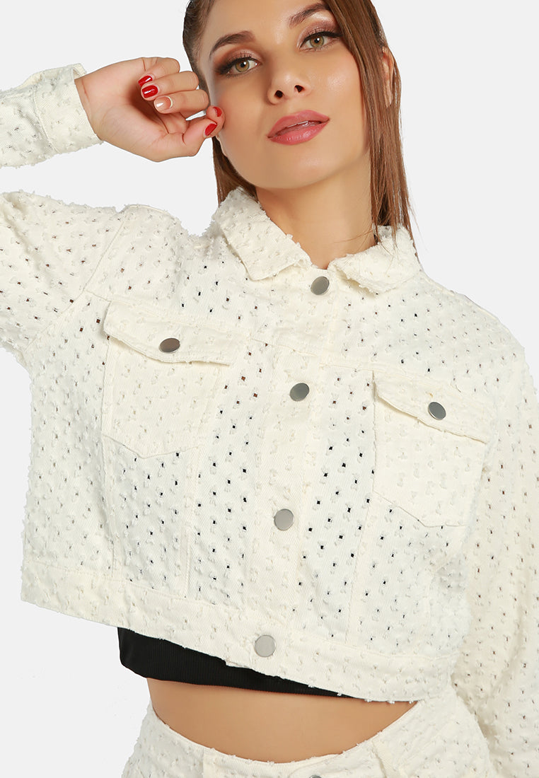 solid textured dobby crop jacket#color_white
