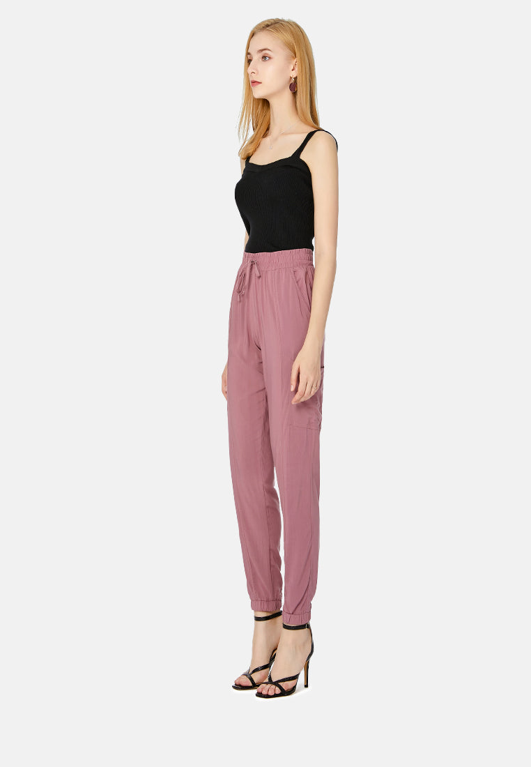 solid trousers with drawstring#color_purple