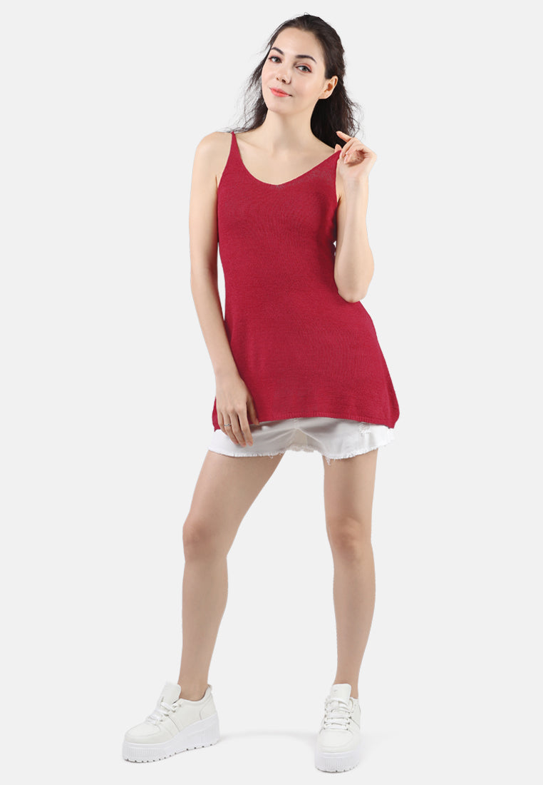 spaghetti knitted tunic top#color_red