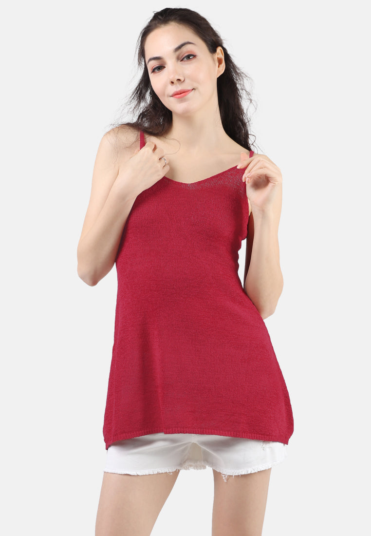 spaghetti knitted tunic top#color_red