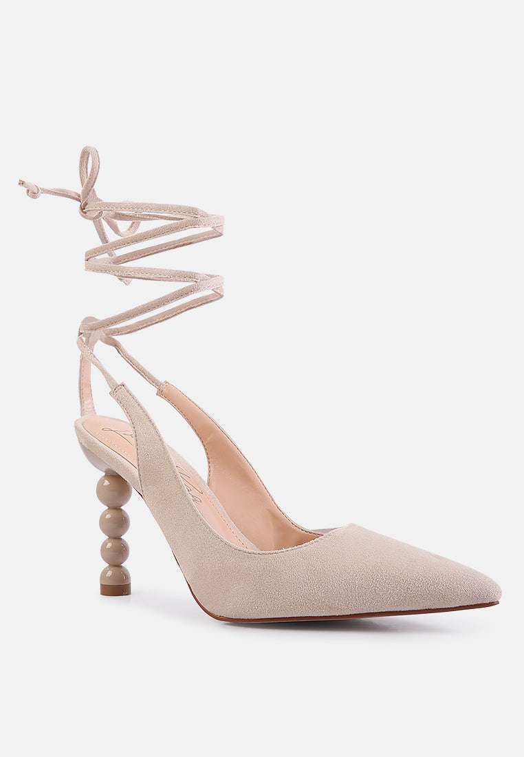 spiced night faux suede cut out heel laceup sandals#color_beige