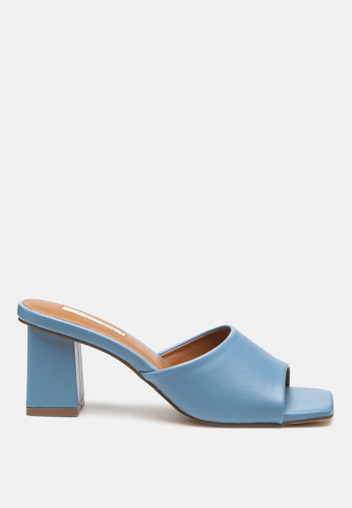 square toe faux leather slip on block heels#color_blue