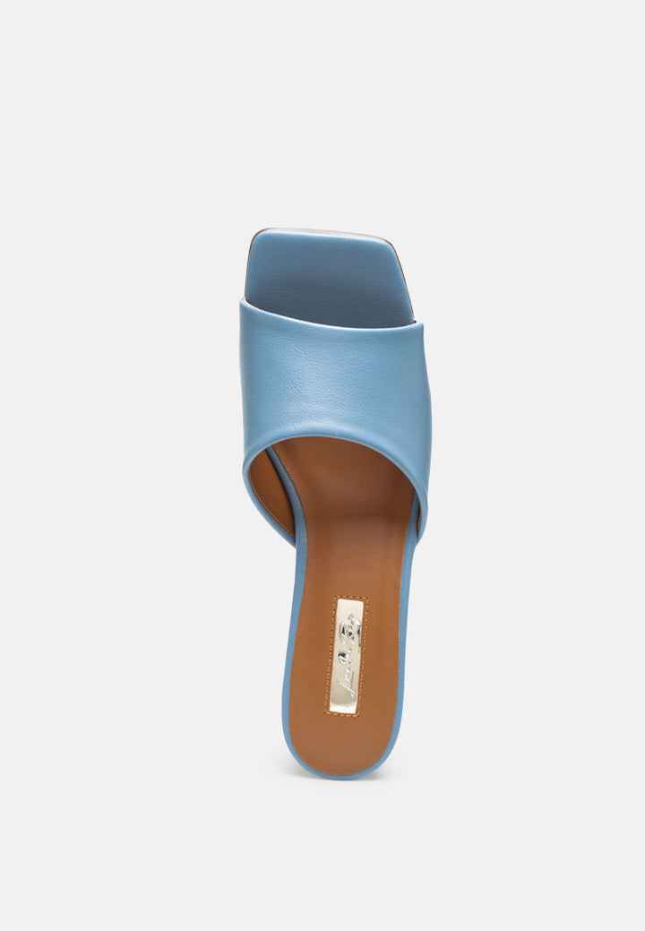 square toe faux leather slip on block heels#color_blue