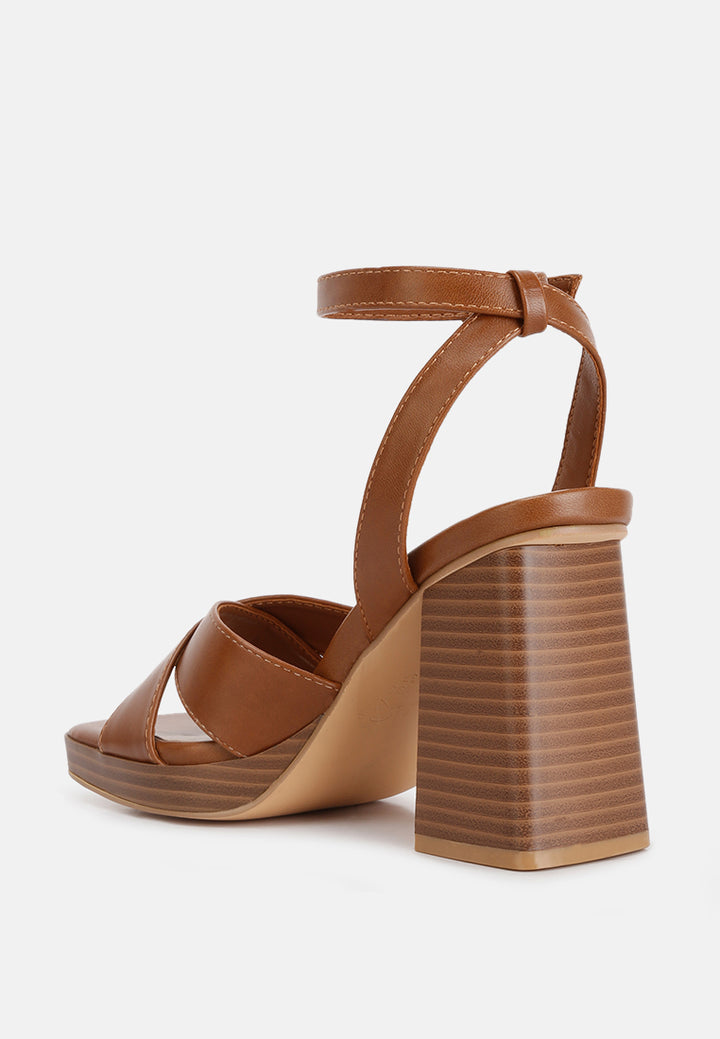 stacked block heel sandals#color_tan