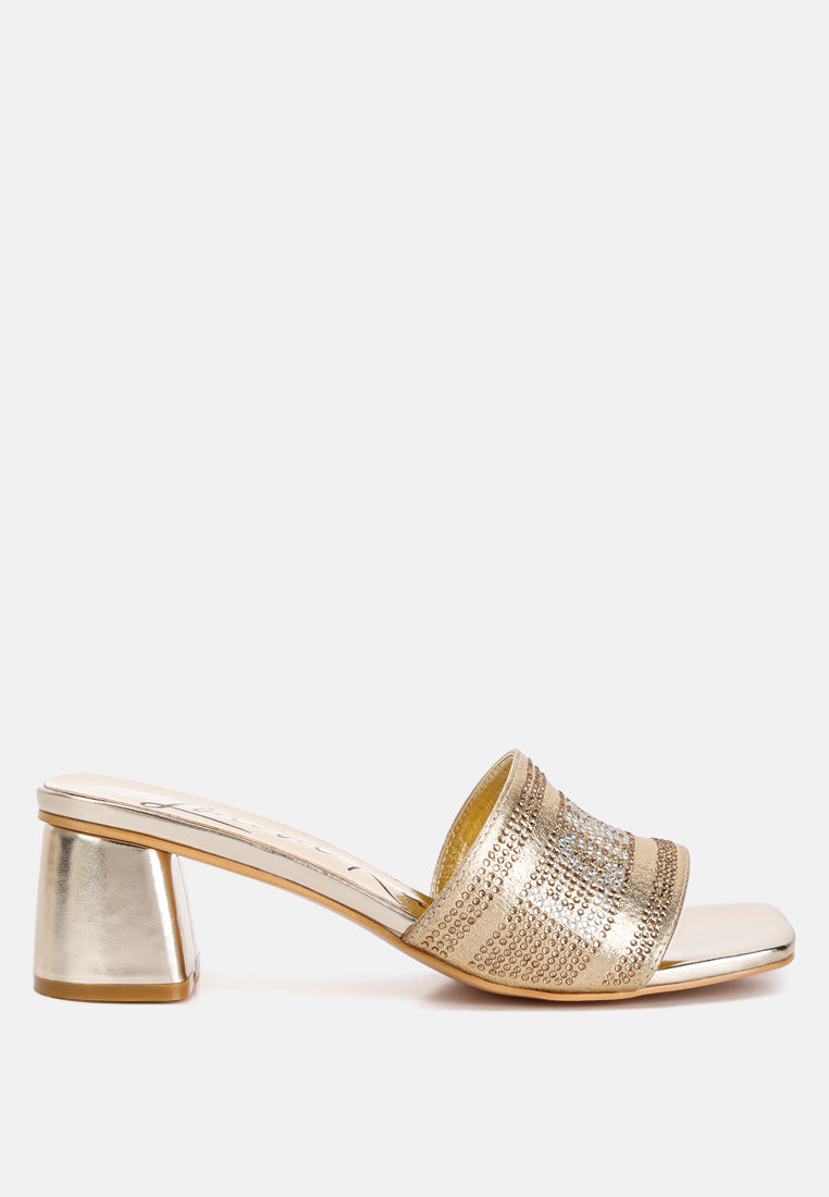 diamante embellished london sandals by ruw color_gold