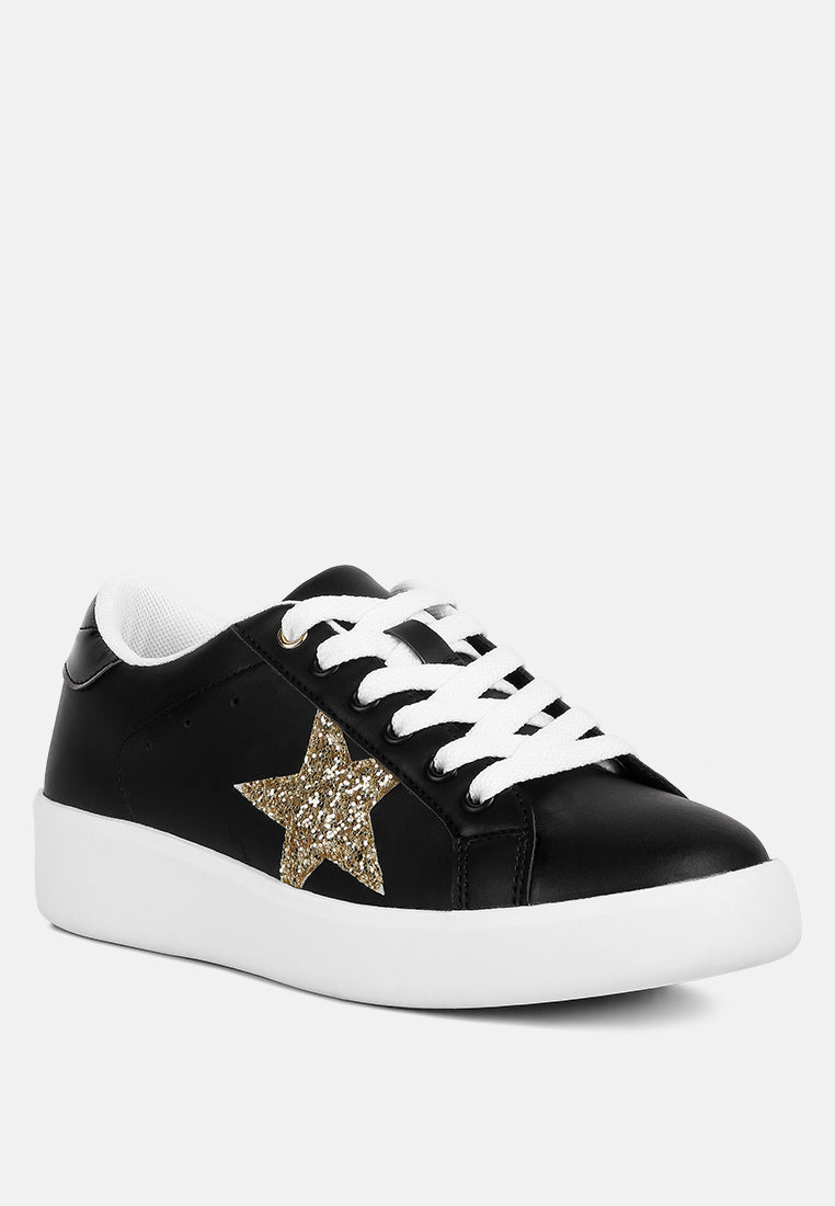 starry glitter star detail sneakers#color_black