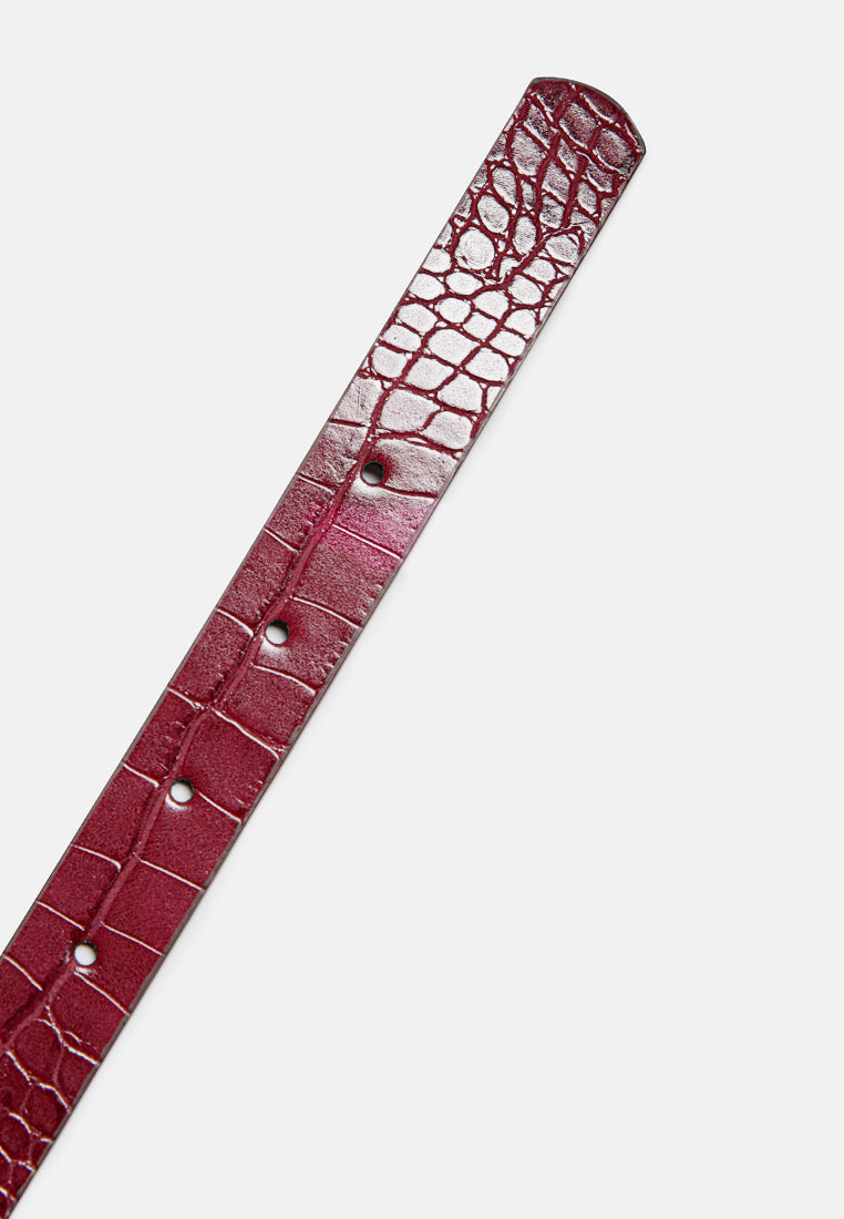 stay tuned wine croc texture belt#color_wine