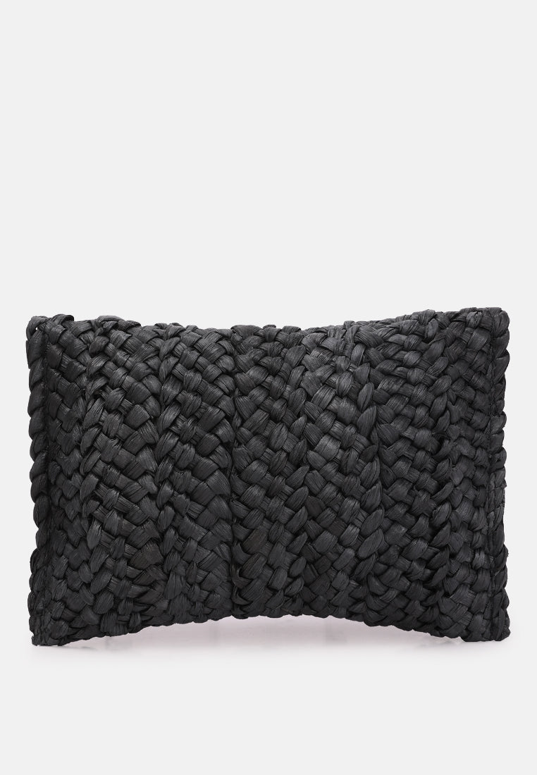 straw rope clutch bag#color_black