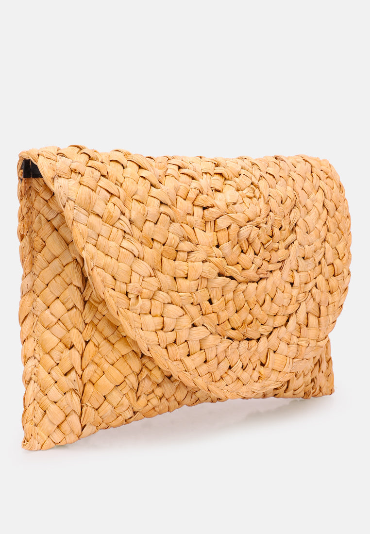 straw rope clutch bag#color_coffee