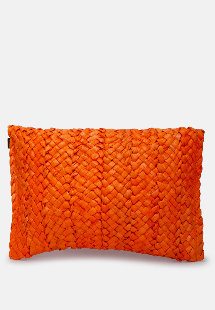 straw rope clutch bag#color_orange