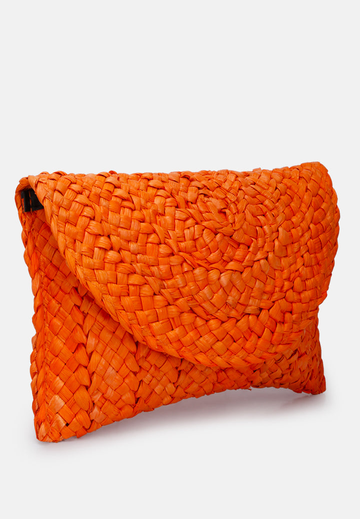 straw rope clutch bag#color_orange