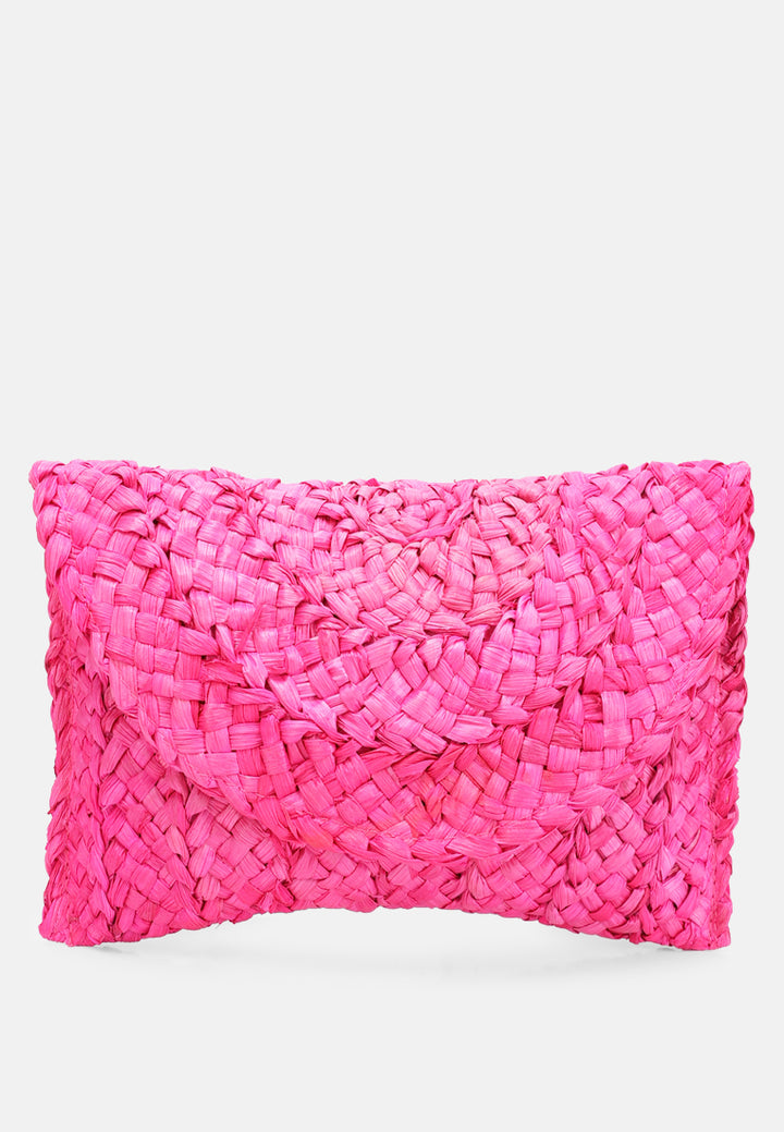 straw rope clutch bag#color_rose red