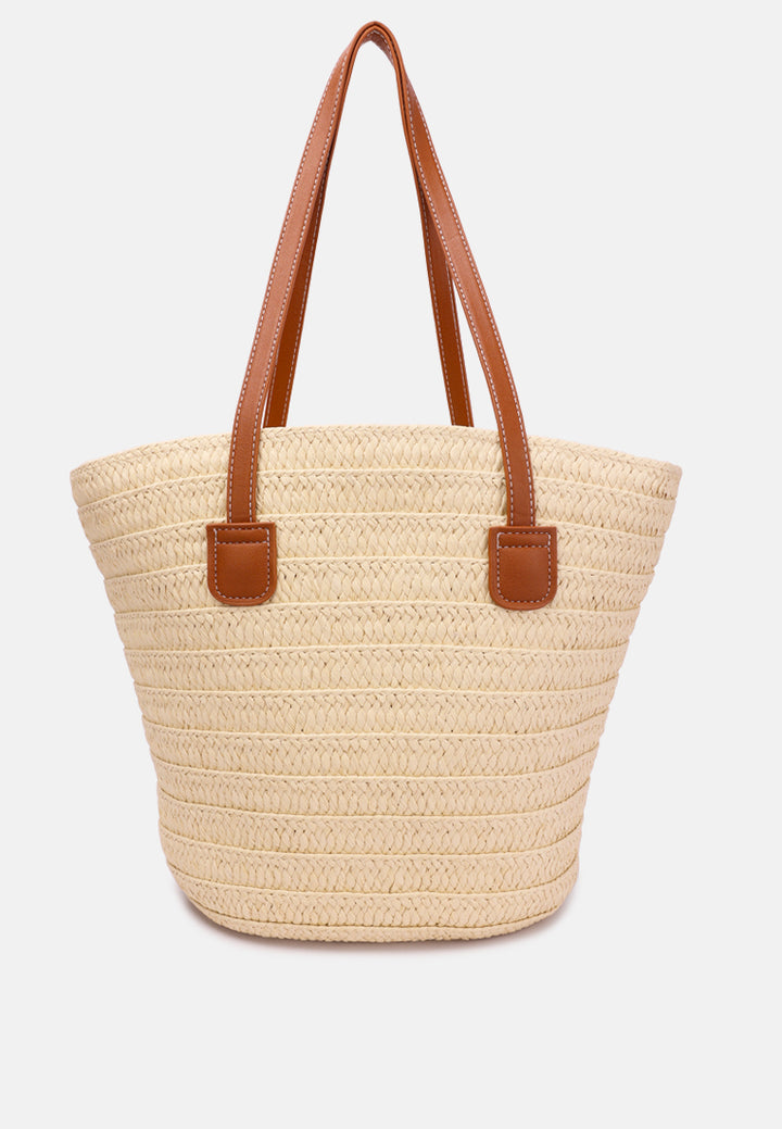 straw rope market tote bag by ruw#color_beige