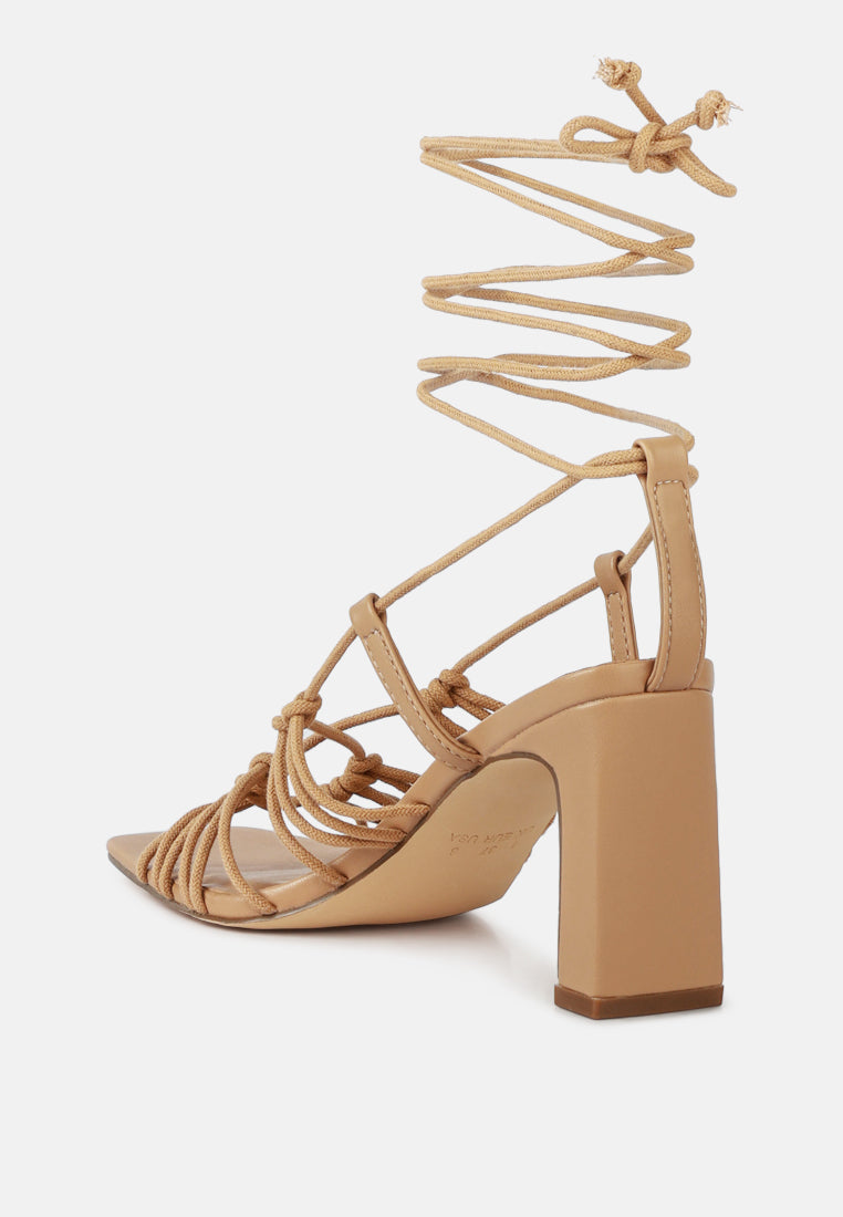 Oria Block Heel Strappy Sandals in Camel - Larena Fashion