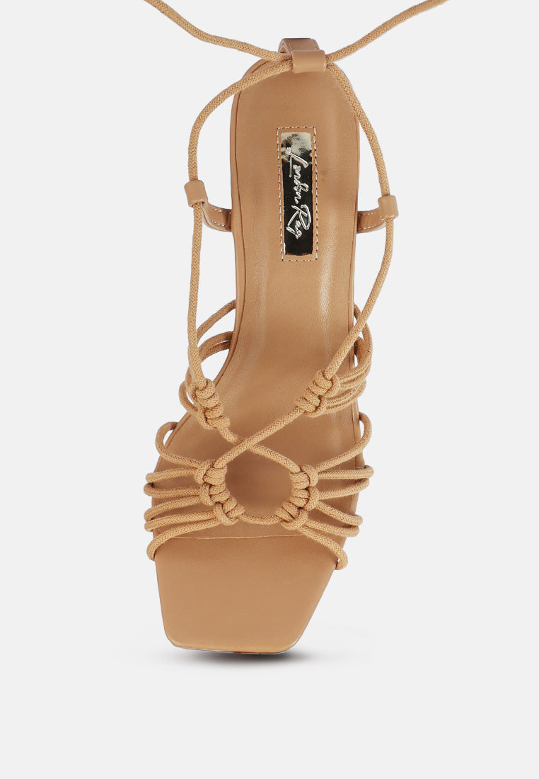 strings attach braided tie up block heel sandals#color_camel