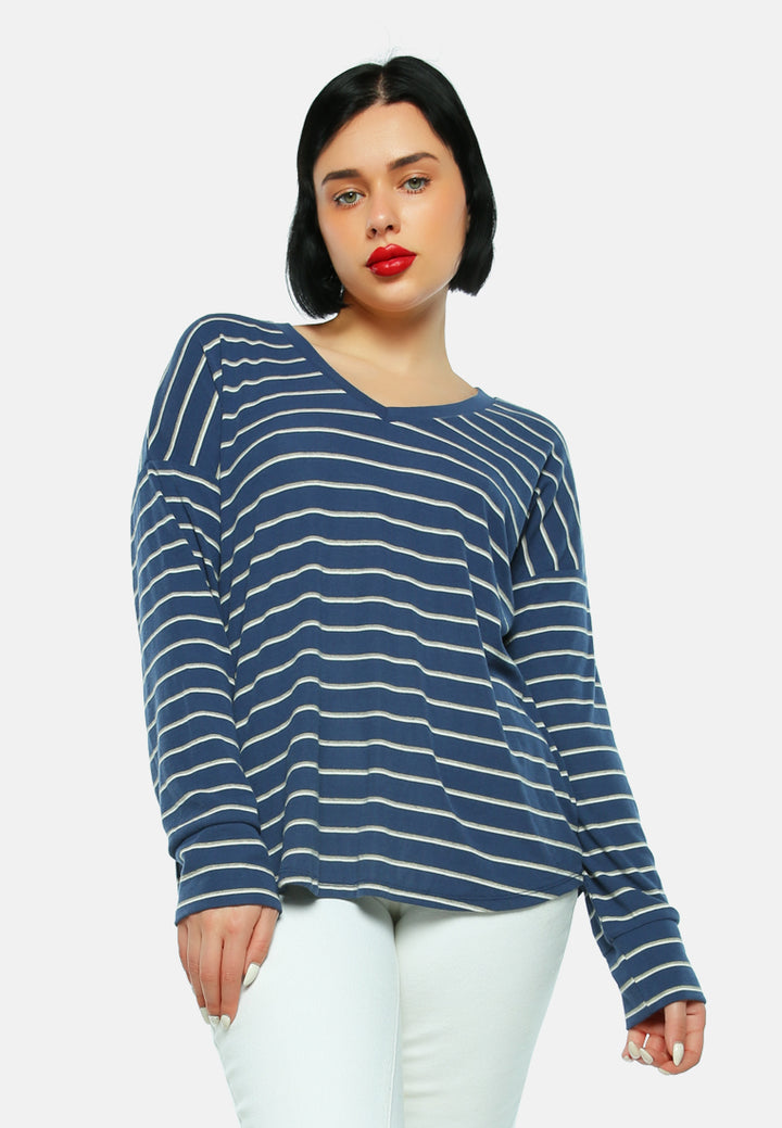 striped casual long sleeve tunic#color_blue