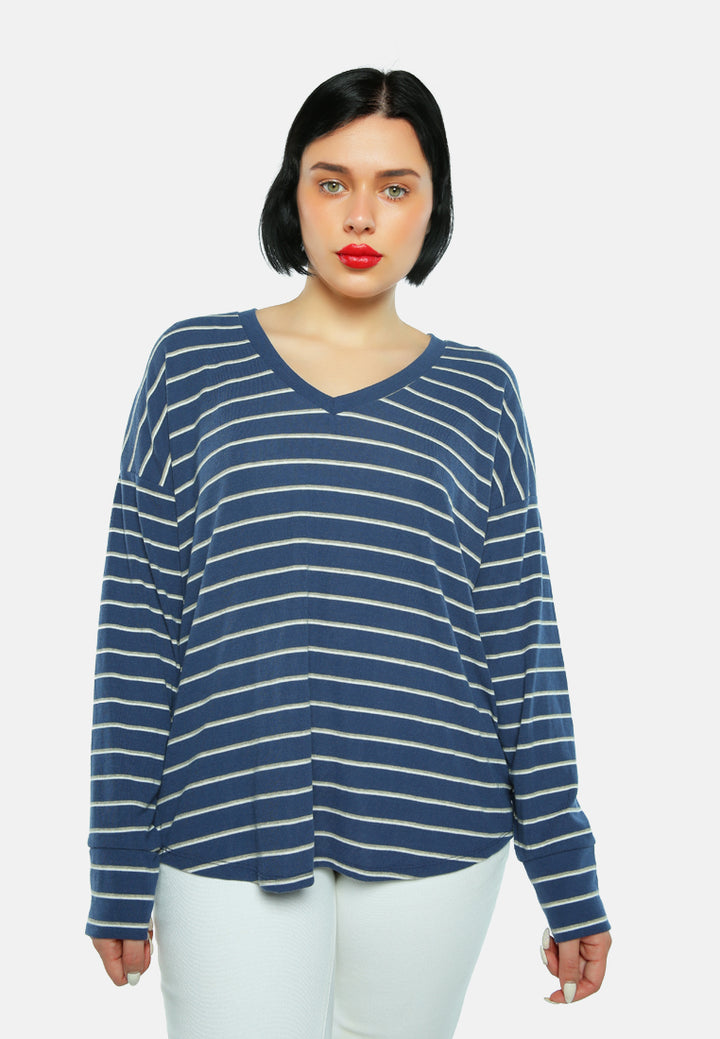striped casual long sleeve tunic#color_blue