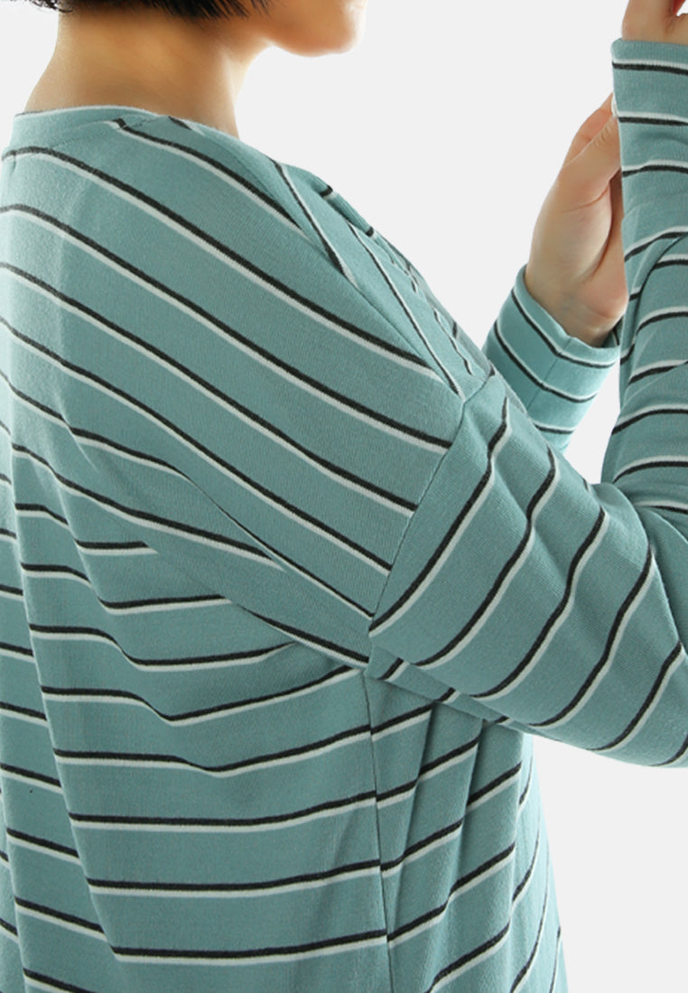 striped casual long sleeve tunic#color_green