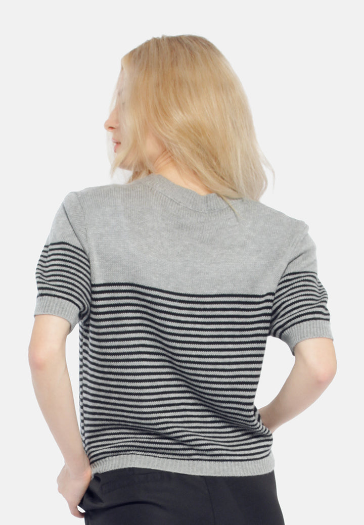 stripped crew neck casual top#color_black