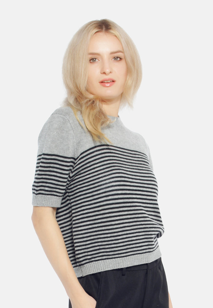 stripped crew neck casual top#color_black
