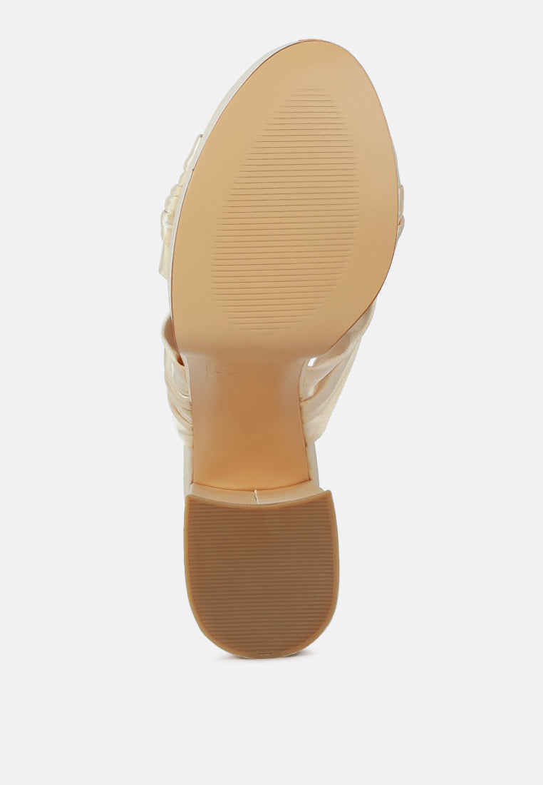 strobing knotted chunky platform heels#color_beige