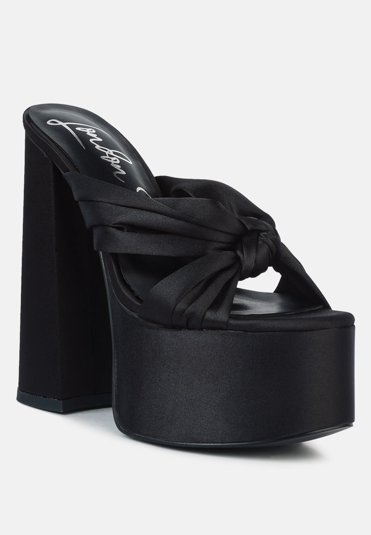 strobing knotted chunky platform heels#color_black