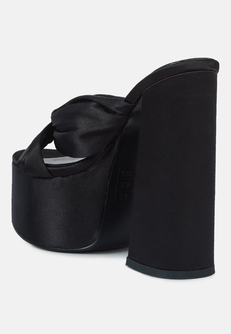 strobing knotted chunky platform heels#color_black
