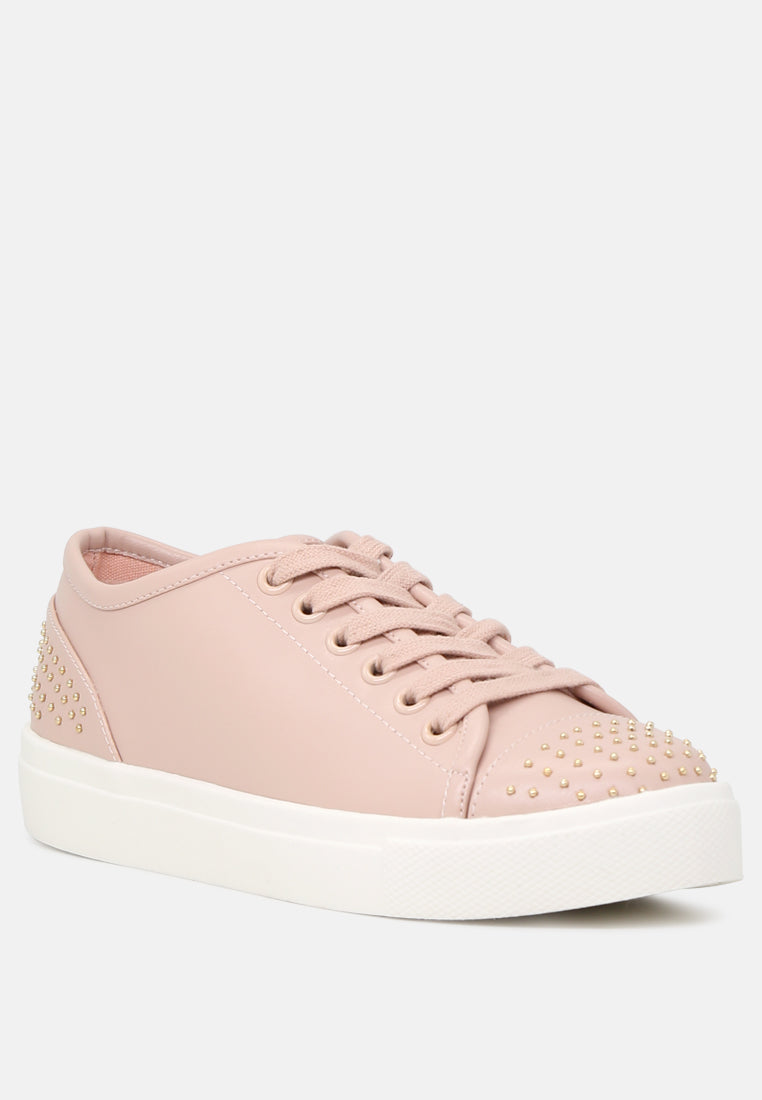 studded everday casual sneakers#color_nude