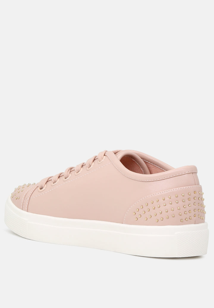 studded everday casual sneakers#color_nude
