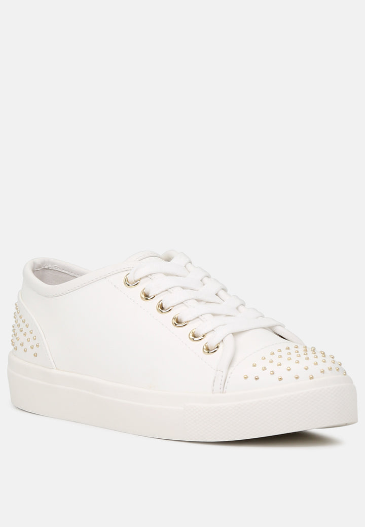 studded everday casual sneakers#color_white