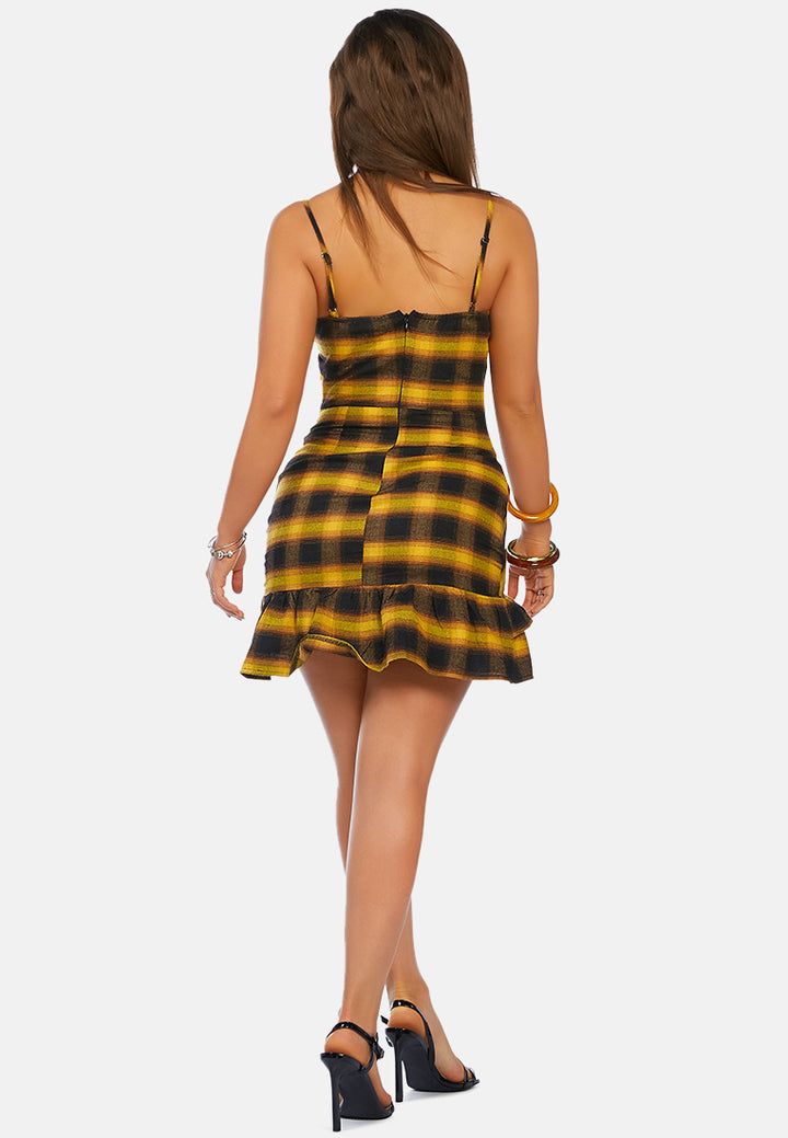 styled hem chequered sundress#color_yellow