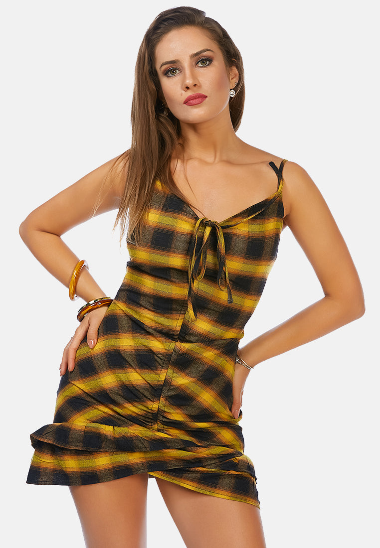 styled hem chequered sundress#color_yellow