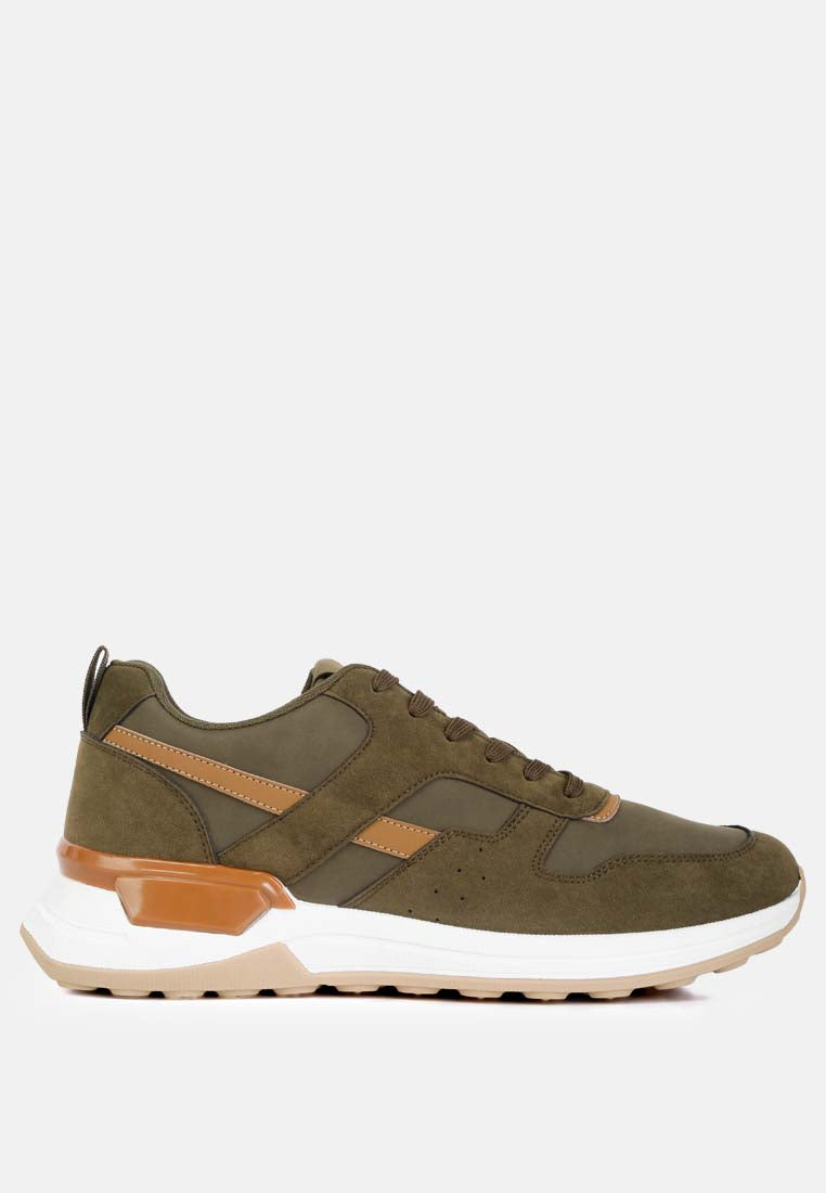 suede paneling detail sneakers#color_khaki