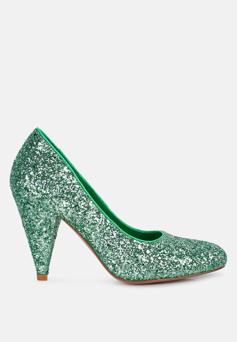 sugar plum glitter conical heel pumps#color_green