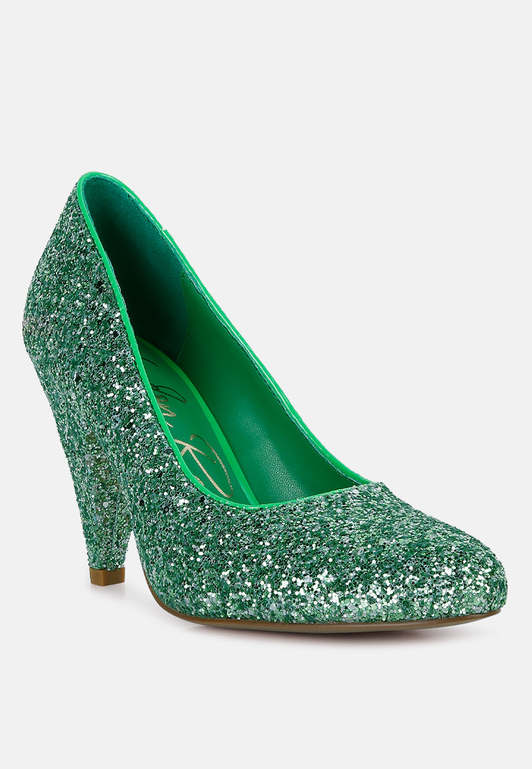 sugar plum glitter conical heel pumps#color_green