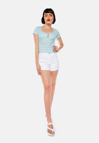 summer print casual top#color_sage-stripe