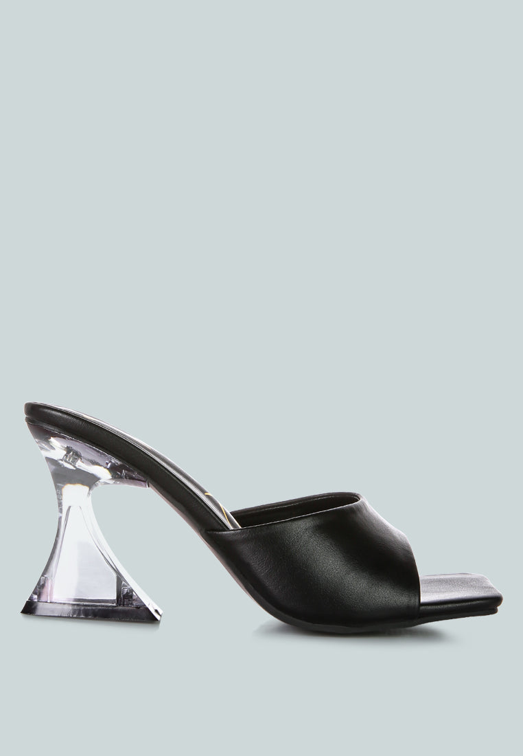 sweet16 clear spool heeled sandal#color_black