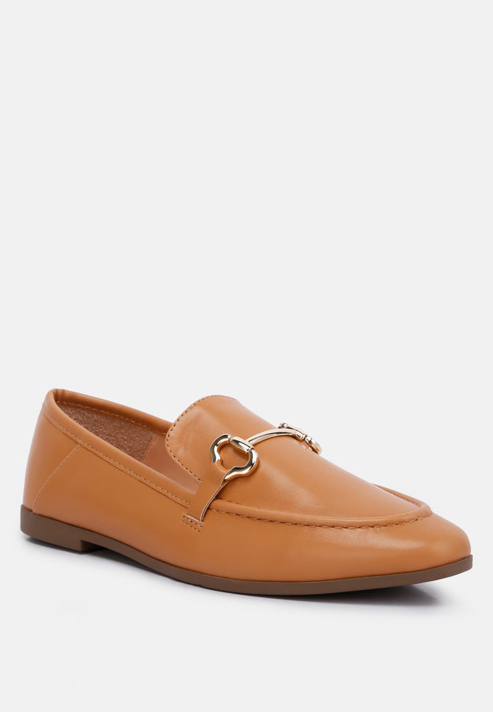 horsebit embellished faux leather loafers by ruw#color_tan