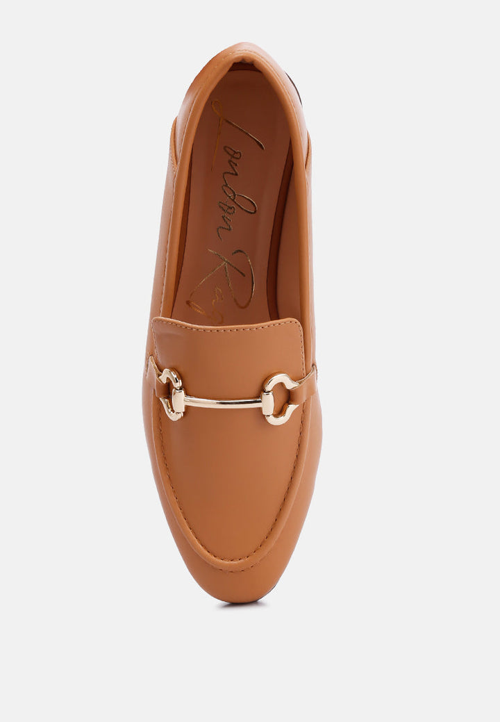 horsebit embellished faux leather loafers by ruw#color_tan