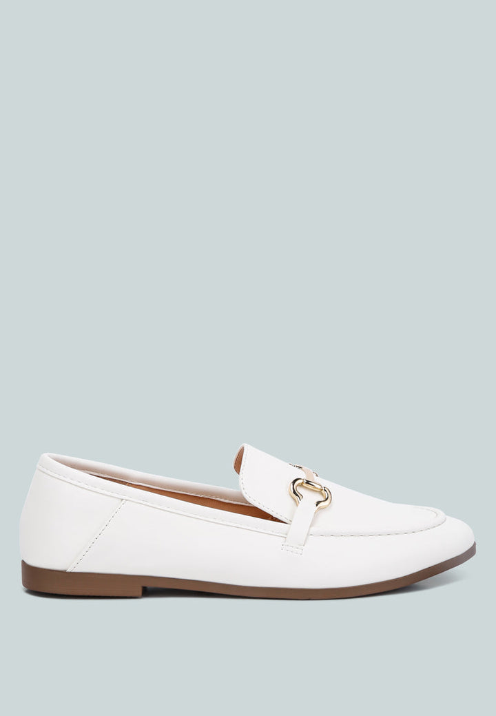 horsebit embellished faux leather loafers by ruw#color_white